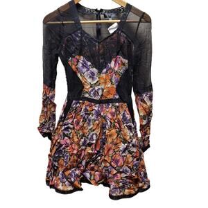 Topshop Casual Dress Size 2 Floral Black Sheer Sleeves Fit Flair NEW Cocktail